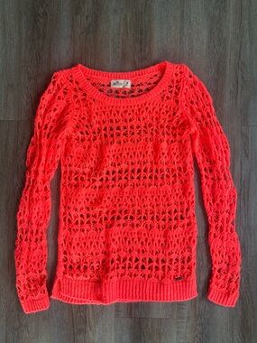 Hollister Coral Open-Knit Scoop Neck Sweater
